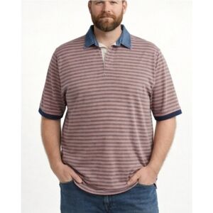Eddie Bauer Pink and Gray Striped Polo Shirt